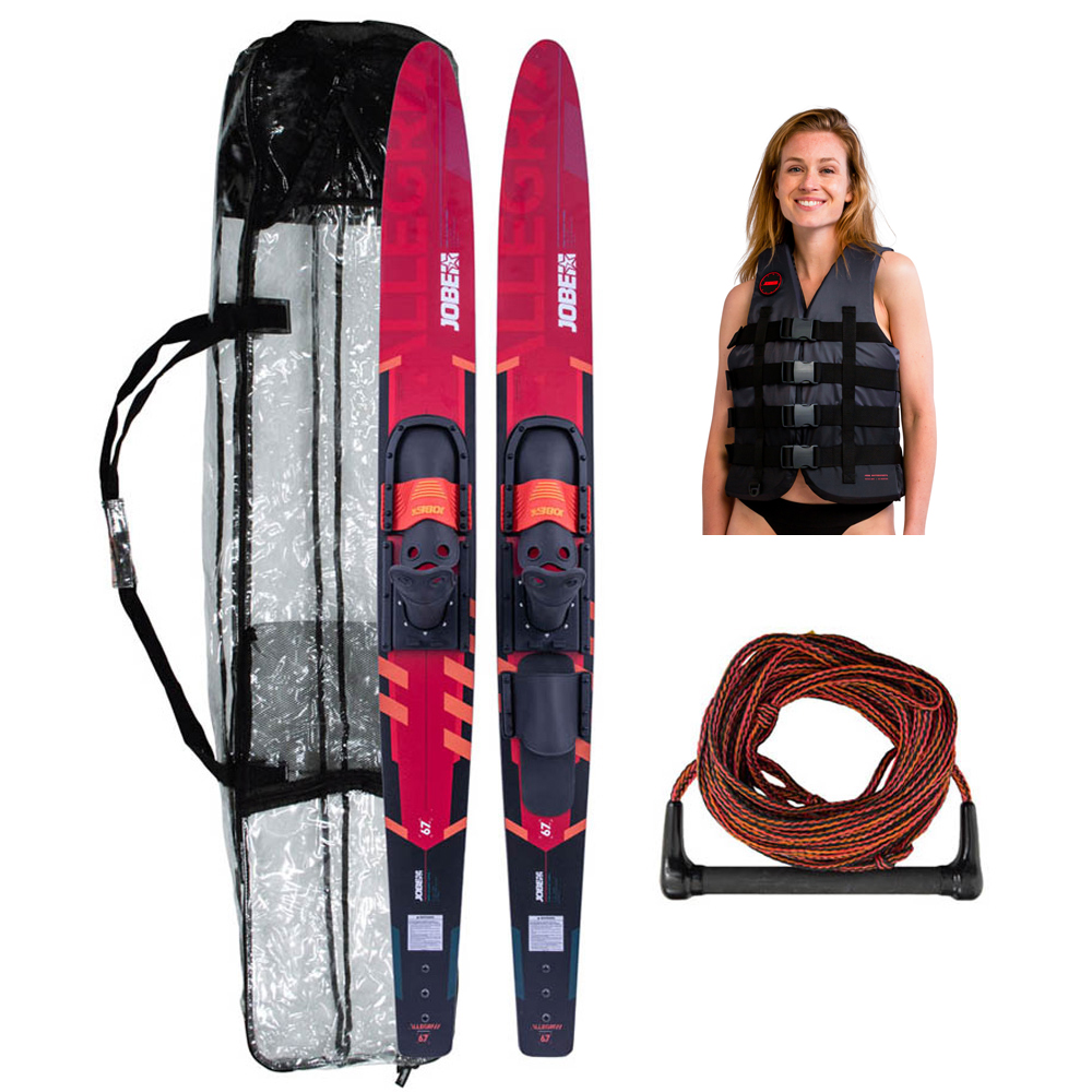 Jobe Allegre ensemble de ski nautique 67'' rouge avec sac, corde et gilet 4 Buckle foto 1