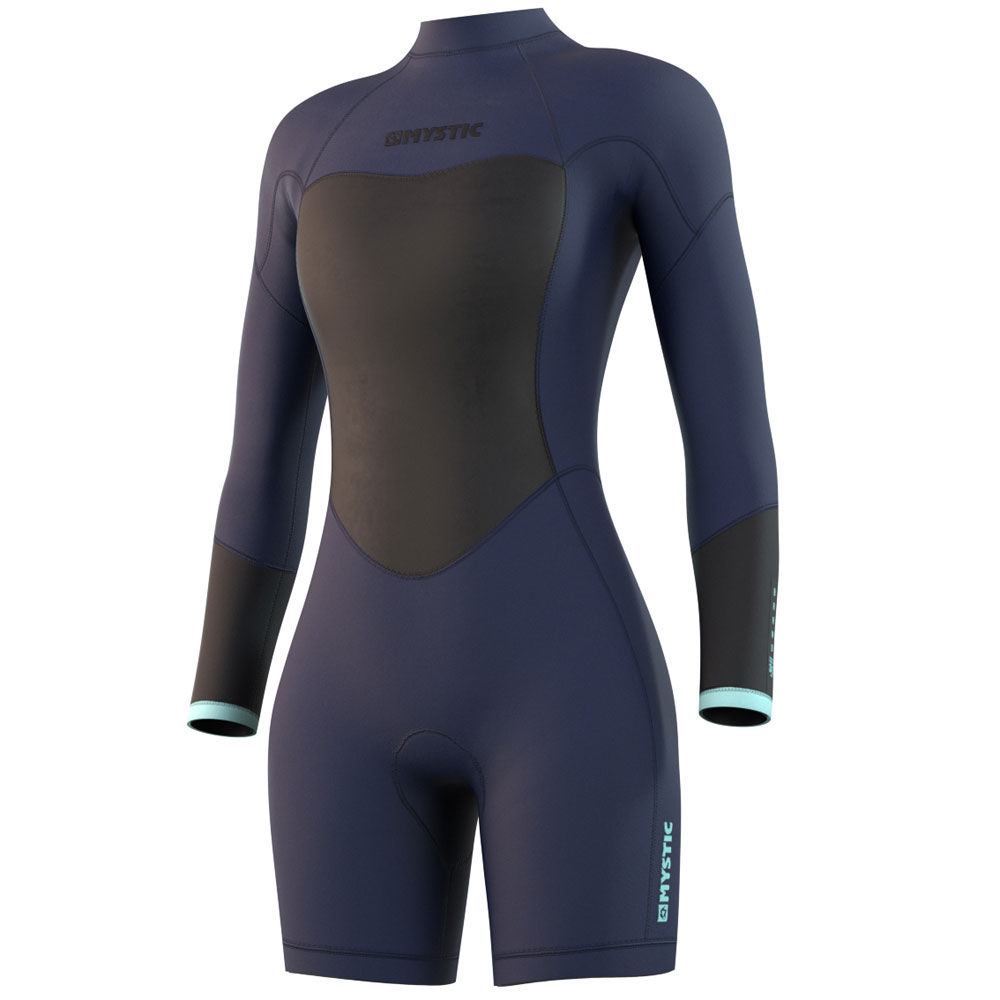 Mystic Brand Shorty 3/2mm femme Flatlock bleu nuit manches longues fermeture dos foto 1