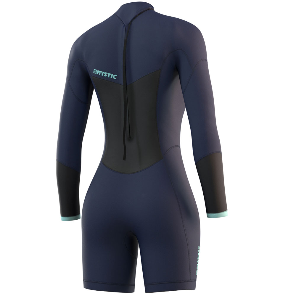 Mystic Brand Shorty 3/2mm femme Flatlock bleu nuit manches longues fermeture dos 2