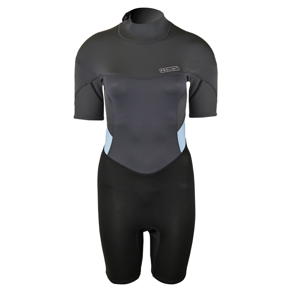 Fire shorty 2/2 mm backzip combinaison femme bleu/gris