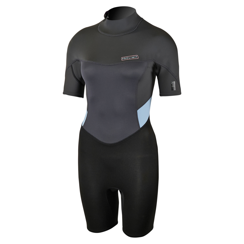Fire shorty 2/2 mm backzip combinaison femme bleu/gris