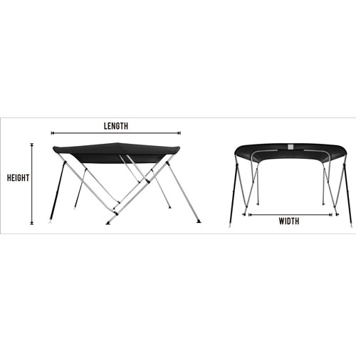 Talamex top bimini deluxe 3 arceaux 183 x 155 - 168 x 117cm noir 2