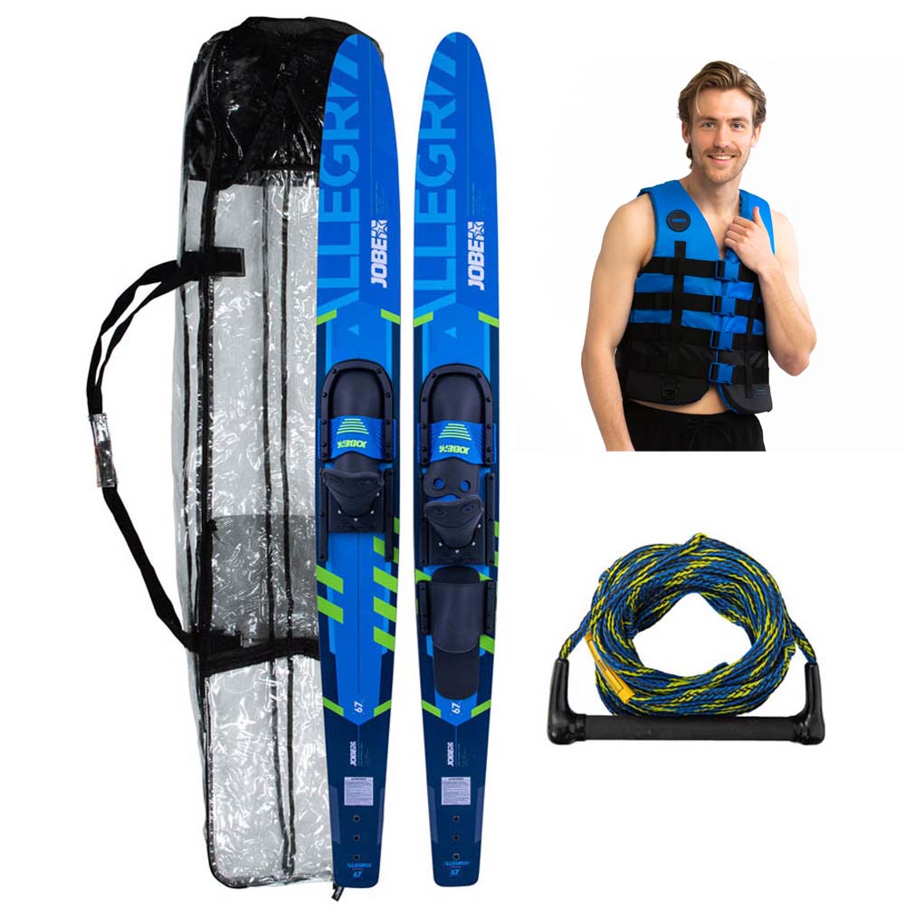 Jobe Allegre ensemble de ski nautique 67'' bleu avec sac, corde et gilet 4 Buckle